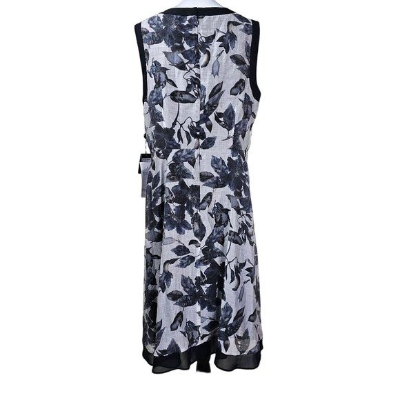 Adrianna Papell Black & Gray Floral Sleeveless Midi Dress Sz 14 Asymmetrical Hem - Picture 8 of 14